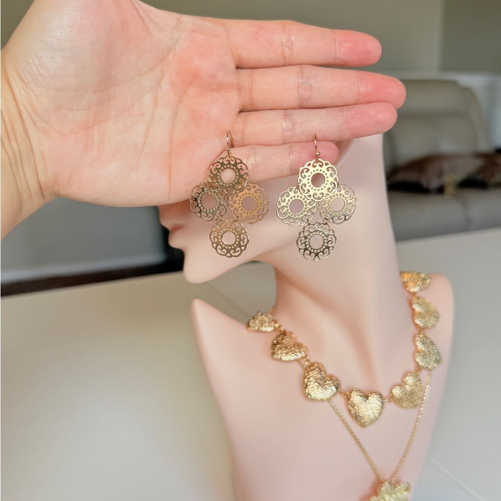 Gold Filigree Drop Earrings - Picture 11 of 13
